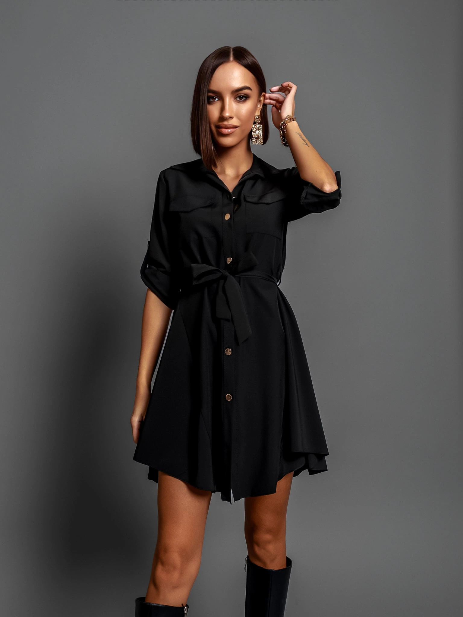 Černé lehké šaty FOGGY s knoflíky - Obrázek 2