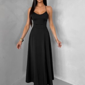 Černé saténové elegantní šaty SIMUEL se šněrováním Velikost: ONESIZE