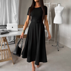 Černé vypasované midi šaty WONDIX s páskem Velikost: ONESIZE