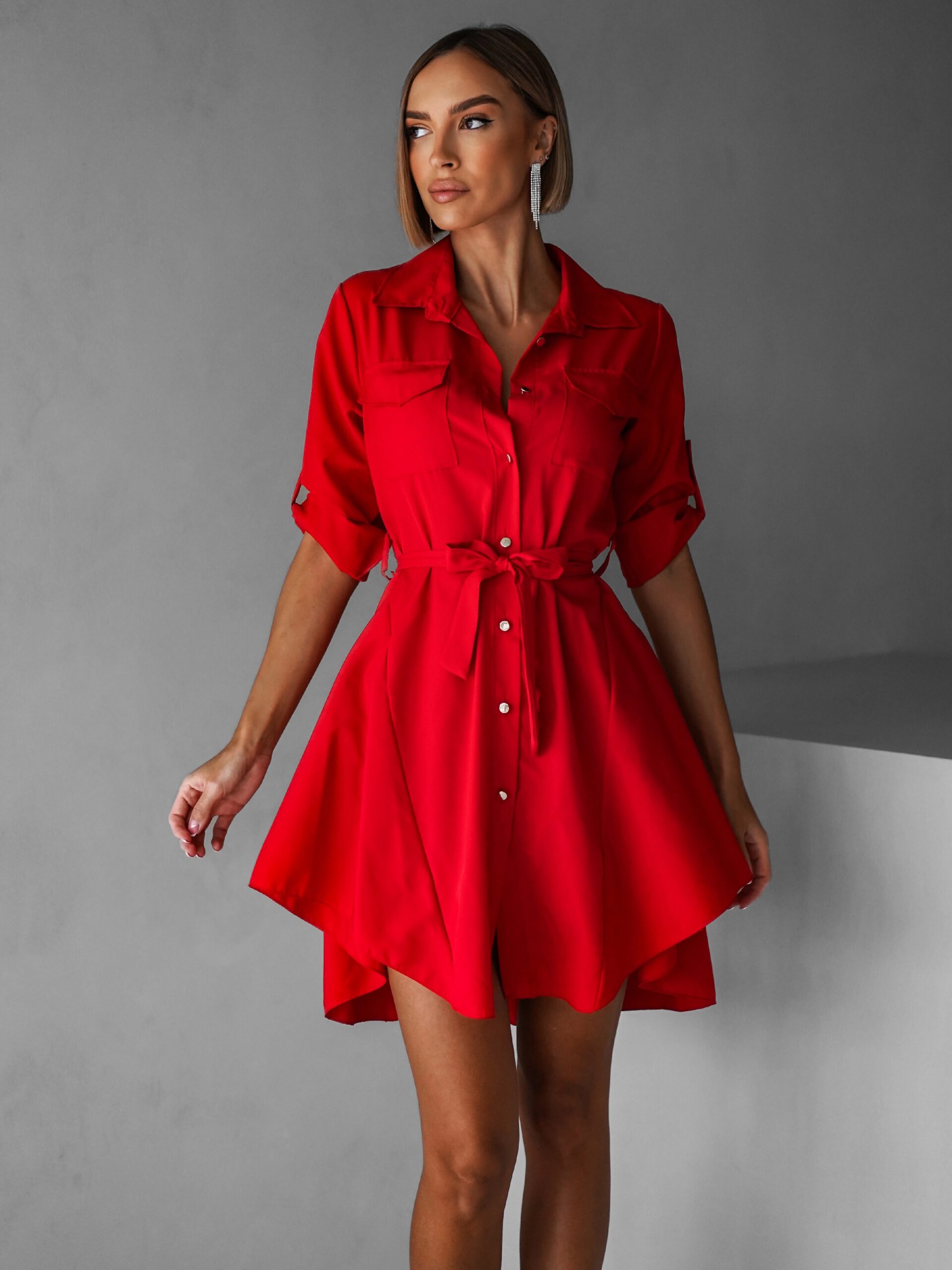 Červené lehké šaty FOGGY s knoflíky - Obrázek 2