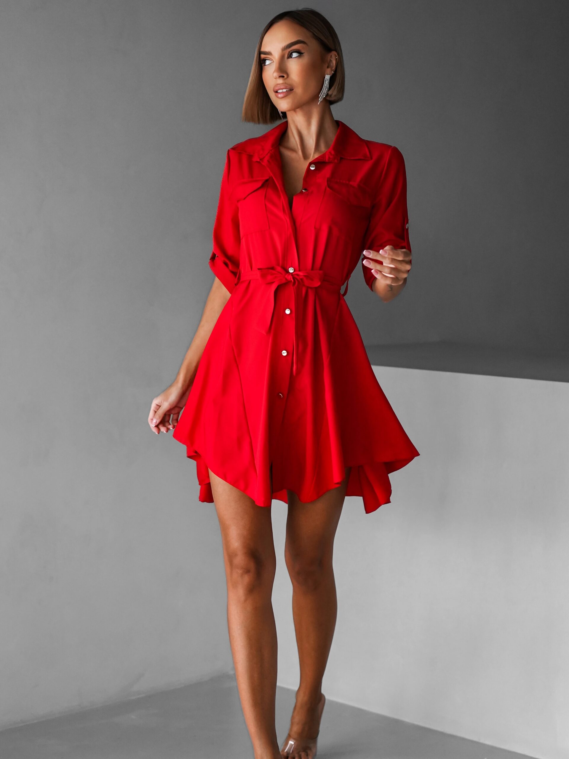 Červené lehké šaty FOGGY s knoflíky - Obrázek 3