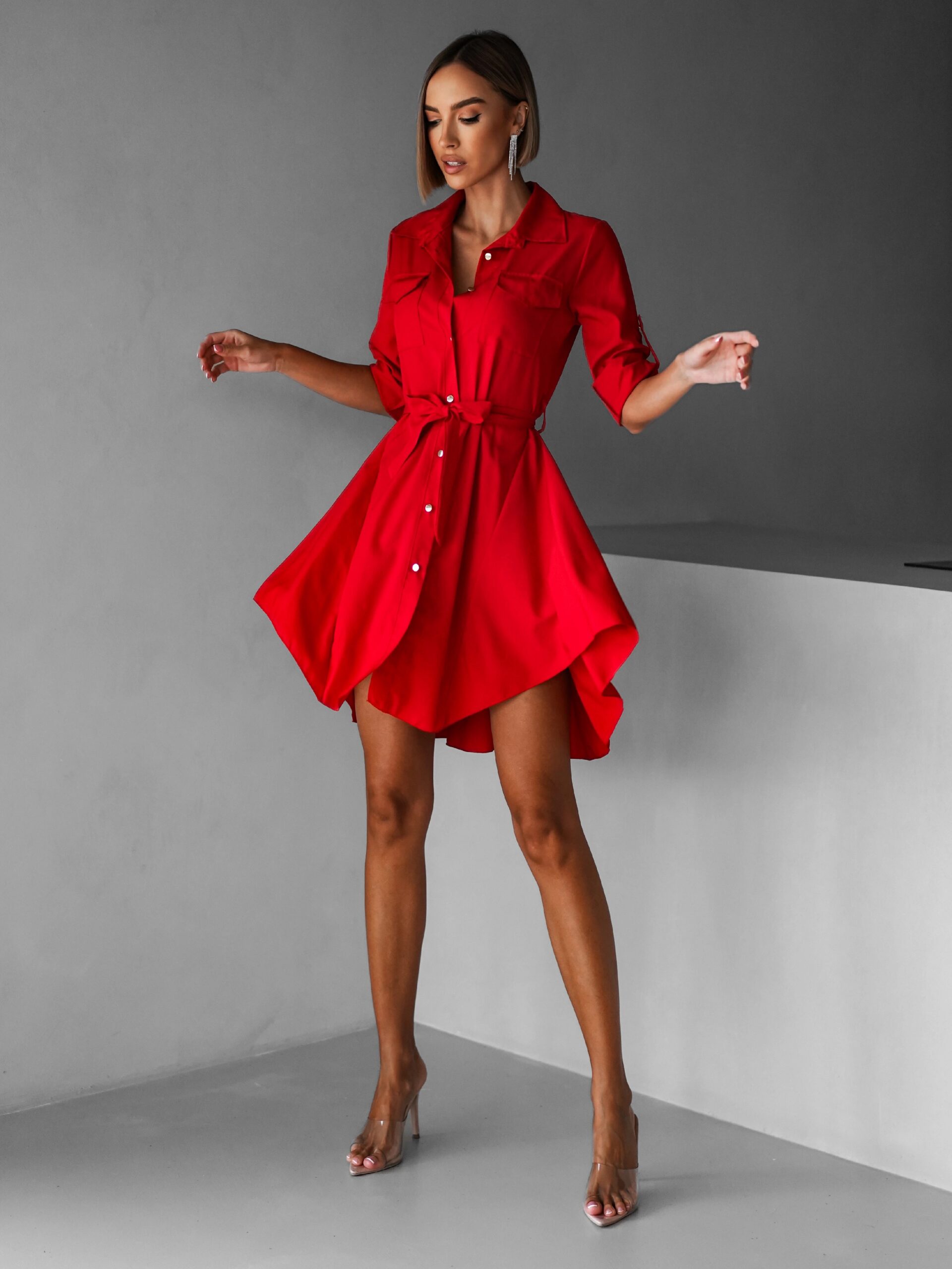 Červené lehké šaty FOGGY s knoflíky