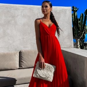 Červené šaty SUNLOVE s plisovanou sukní Velikost: ONESIZE