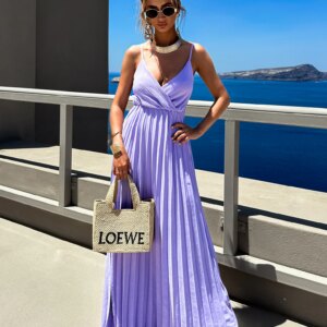 Fialové dlouhé plisované šaty SUNLOVE na ramínka Velikost: ONESIZE