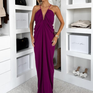 Fialové dlouhé řasené společenské šaty MIRRU Velikost: ONESIZE