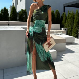 Khaki dlouhé šaty SCALETT na jedno rameno Velikost: ONESIZE