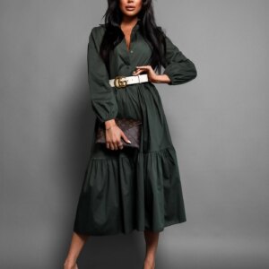 Khaki košilové šaty ANITE s dlouhým rukávem