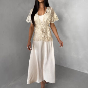 Krémové elegantní šaty GOTHIC s krajkovým topem Velikost: M/L