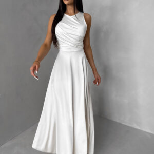 Krémové společenské jednoduché dlouhé šaty TEMIRA Velikost: ONESIZE