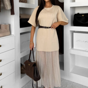 Krémové stylové dlouhé šaty LEGACY Velikost: ONESIZE