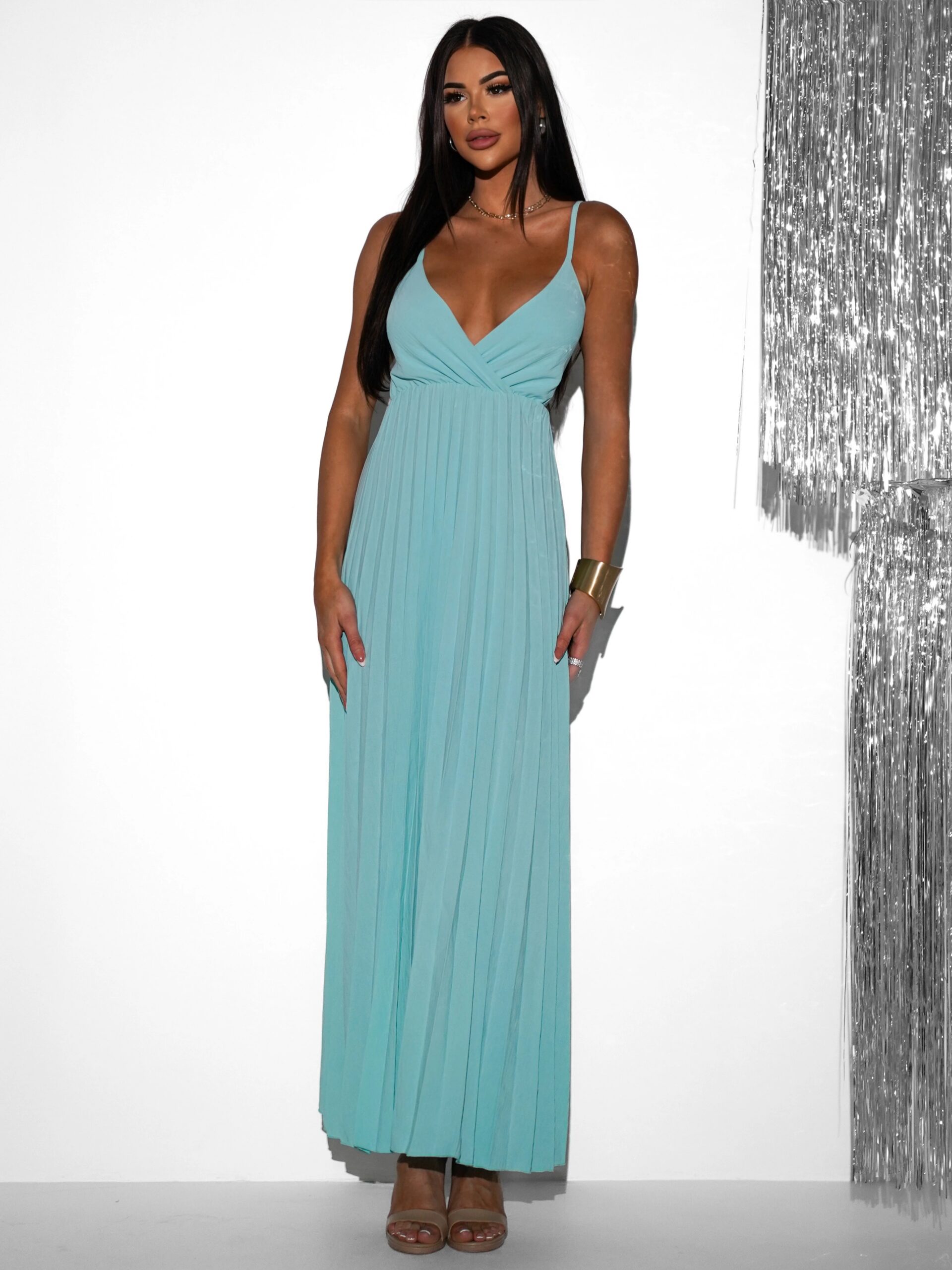 Mentolové šaty SUNLOVE s plisovanou sukní Velikost: ONESIZE - Obrázek 2