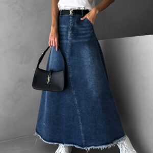 Modrá široká džínová dlouhá sukně LAUCEN Velikost: M