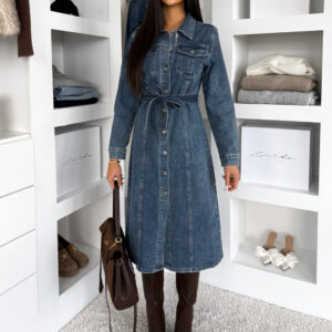 Modré džínové midi šaty HERTOZ s dlouhým rukávem Velikost: L