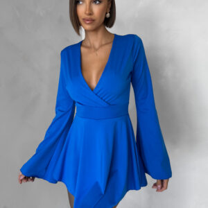 Modré koktejlové šaty STREGH s dlouhým rukávem Velikost: ONESIZE