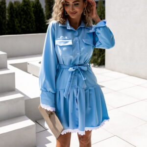 Modré krátké košilové šaty LUTOBOR s krajkou Velikost: ONESIZE