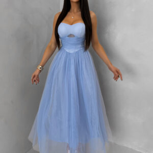 Modré společenské tylové midi šaty SOLAVIE Velikost: S