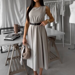 Šedé pouzdrové áčkové midi šaty GERARDYS s páskem Velikost: ONESIZE