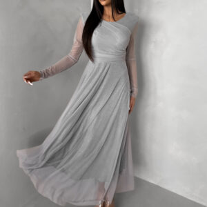 Šedé tylové dlouhé společenské šaty ASHER Velikost: ONESIZE