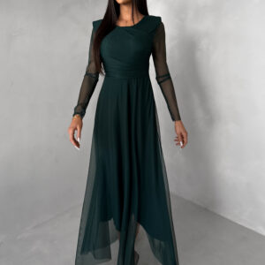Smaragdové tylové společenské šaty ASHER s dlouhým rukávem Velikost: ONESIZE