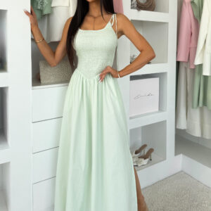 Světle zelené dlouhé bavlněné šaty WONDER na ramínka Velikost: M/L