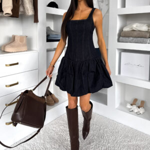 Tmavě modré džínové korzetové krátké šaty PHONIC Velikost: L