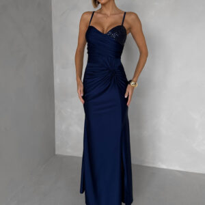 Tmavě modré společenské dlouhé šaty ALVEA Velikost: ONESIZE