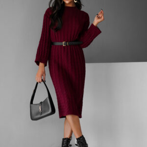 Vínové maxi svetrové šaty FRIDOLINA Velikost: ONESIZE