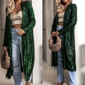 Zelený třpytivý cardigan YURIDIA s flitry Velikost: ONESIZE