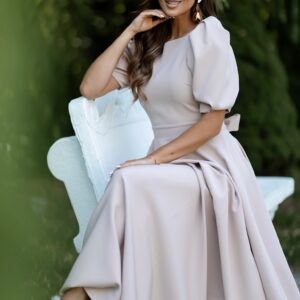 Béžové elegantní společenské dlouhé šaty AVELIRA Velikost: XXXL