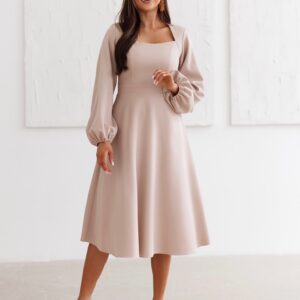 Béžové elegantní společenské midi šaty MARAYA Velikost: XXXL