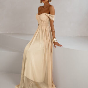 Béžové tylové společenské šaty BOSCO Velikost: ONESIZE