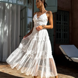 Bílé boho šaty BRUNOSI s krajkou Velikost: S/M