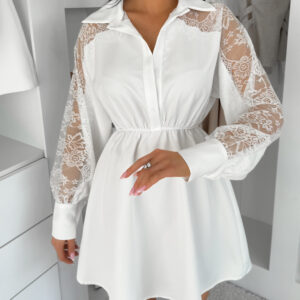 Bílé košilové šaty VYLORIUM s krajkovými rukávy Velikost: ONESIZE