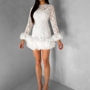 Bílé krajkové koktejlové šaty VINDORA Velikost: M/L