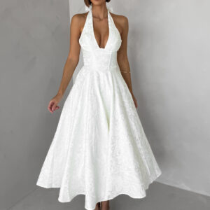 Bílé společenské vypasované áčkové midi šaty NYXORA Velikost: L