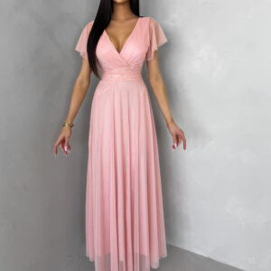 Broskvové šifonové vázací dlouhé šaty VIONELA Velikost: ONESIZE