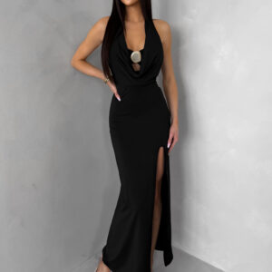 Černé dlouhé šaty SOLFARA s ozdobou Velikost: M/L