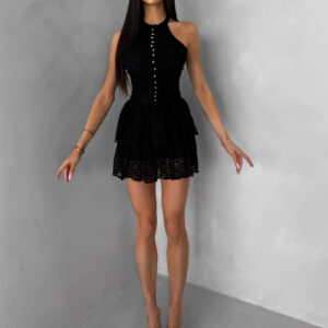 Černé krajkované koktejlové krátké šaty QUINTESSA Velikost: M/L