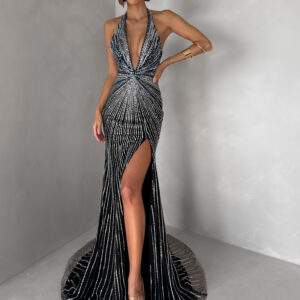 Černé luxusní dlouhé plesové třpytivé šaty ISOLANE Velikost: M