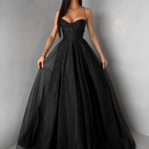 Černé plesové dlouhé třpytivé šaty ZANTHEA s korzetem Velikost: XL