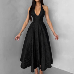 Černé společenské vypasované áčkové midi šaty NYXORA Velikost: L