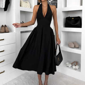 Černé společenské vypasované tvarující áčkové midi šaty VORTA Velikost: ONESIZE