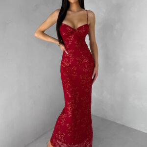 Červené společenské třpytivé dlouhé šaty KAILINA Velikost: ONESIZE