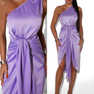 Fialové koktejlové asymetrické saténové šaty LIBIOSI Velikost: ONESIZE