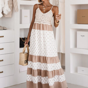 Hnědé maxi šaty EASEON na ramínka Velikost: ONESIZE