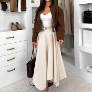 Krémová elegantní dlouhá midi sukně MONTESSA s páskem Velikost: L