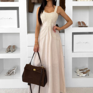 Krémové dlouhé boho šaty HESPERIA na ramínka Velikost: M/L