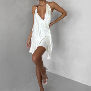 Krémové krátké koktejlové saténové šaty AMESTIA Velikost: L