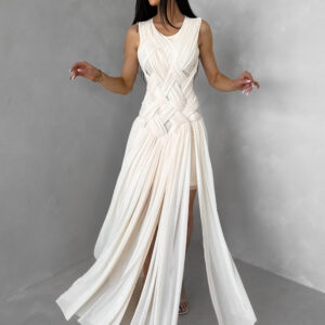 Krémové luxusní dlouhé šifonové šaty PALYRA Velikost: M/L