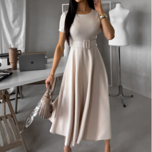 Krémové pouzdrové midi áčkové šaty WONDIX s páskem Velikost: ONESIZE